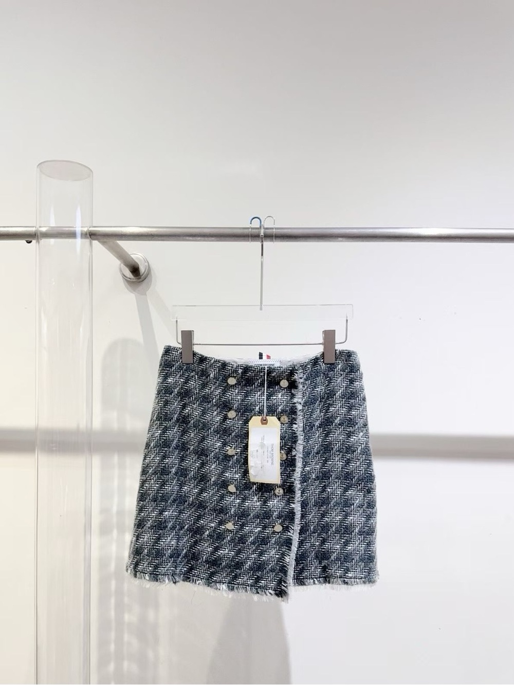 Thom Browne Black and White Tweed Mini Skirt with Pearl Buttons